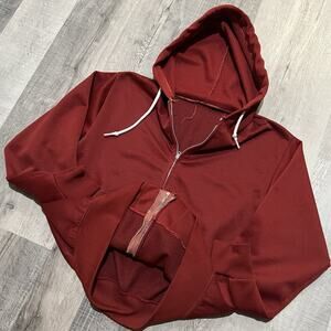 VTG 1960s Thermal Lined Hoodie Red Full Zip Ideal Zip Blank Hooded Sweatshirt